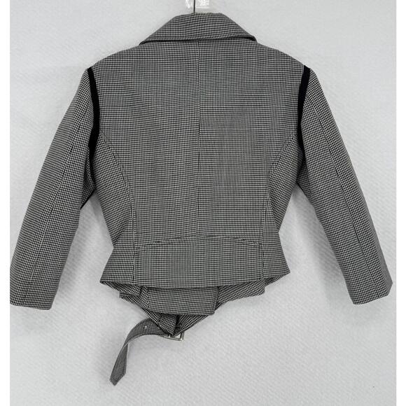 Christopher Kane Black White Houndstooth Wool Collared Moto Jacket Sz 8 NEW - Picture 2 of 8